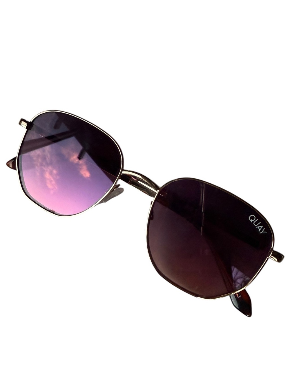 Quay Australia *BIG TIME* Women's Purple Gradient Metal Aviator Sunglasses